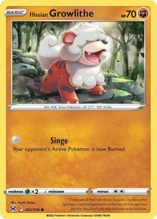 Hisuian Growlithe 83/196 - Lost Origin Reverse Holofoil