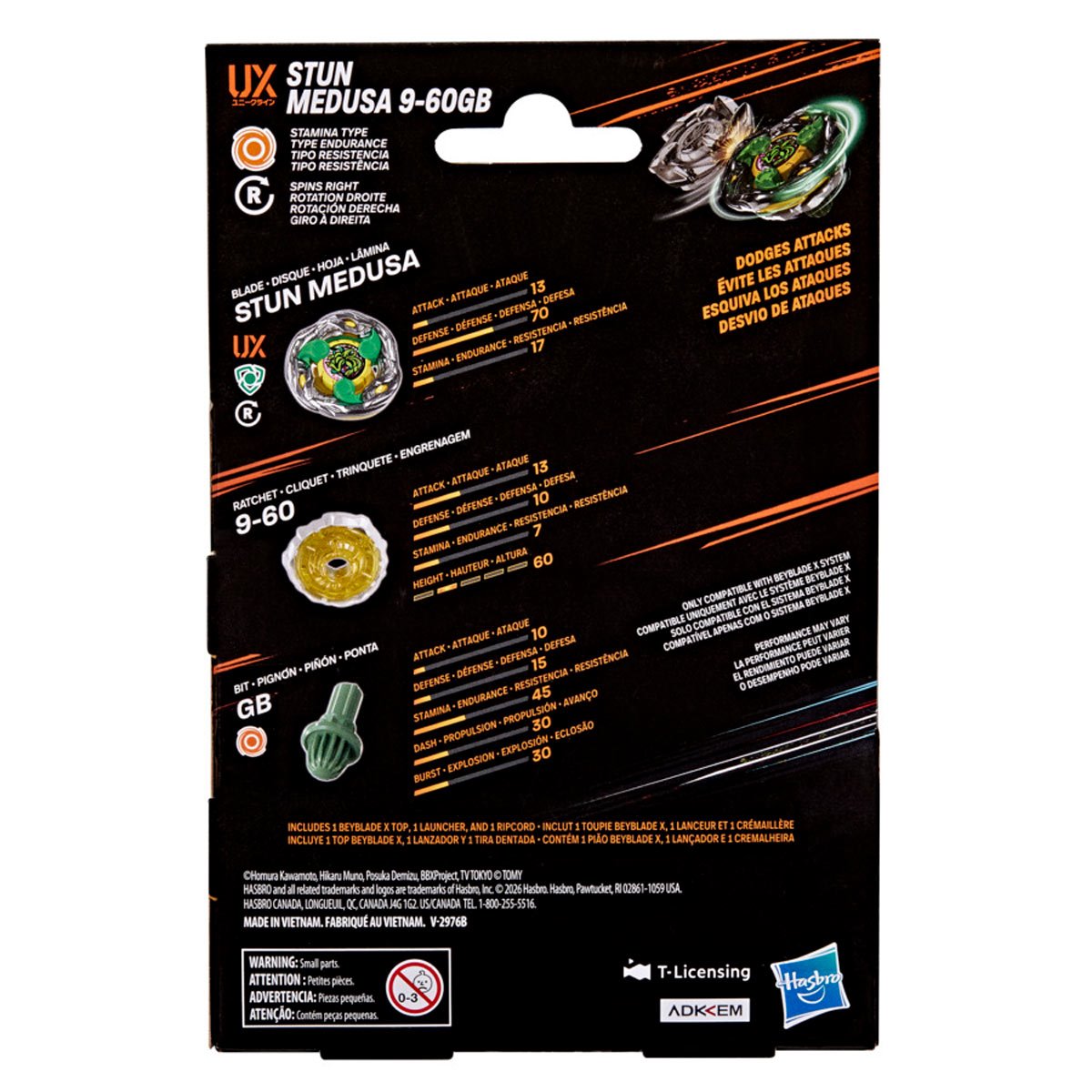 Hasbro Beyblade X Stun Medusa 9-60GB UX Starter Pack — packaging (back)