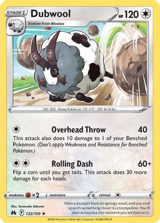 Dubwool 122/159 - SWSH Crown Zenith Reverse Holofoil