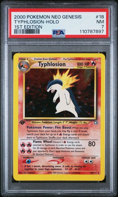 PSA 7 2000 POKEMON NEO GENESIS 1ST EDITION #18 TYPHLOSION-HOLO 1ST EDITION
