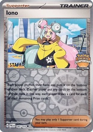 Iono - 185/193 (Regional Championships) [Staff] - League & Championship Cards Reverse Holofoil