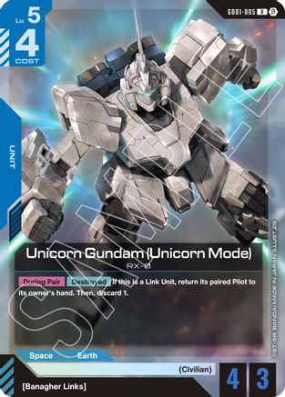 Unicorn Gundam (Unicorn Mode) (GD01-005) - Edition Beta Holofoil