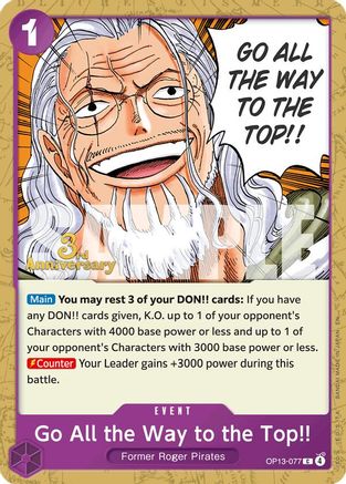 Go All the Way to the Top!! (OP13-077) - Carrying On His Will: 3rd Anniversary Tournament Cards
