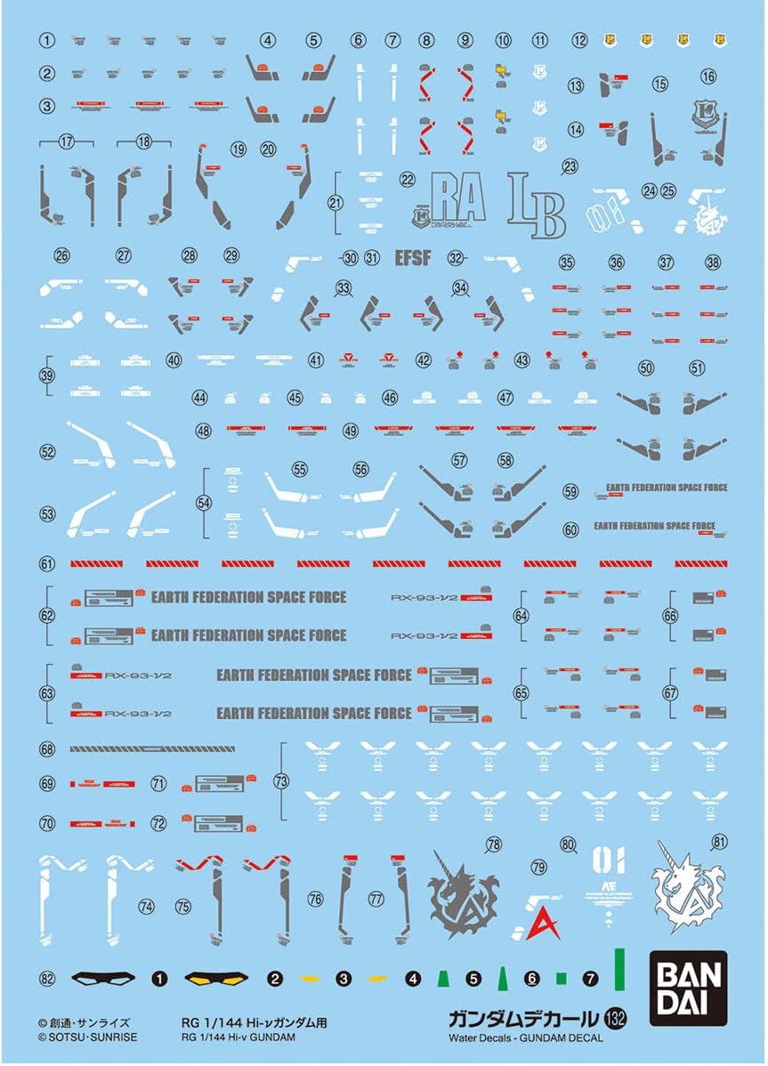 Bandai Spirits Gundam Decal GD132 RG 1/144 Hi-Nu Gundam Decals "Char's Counterattack"