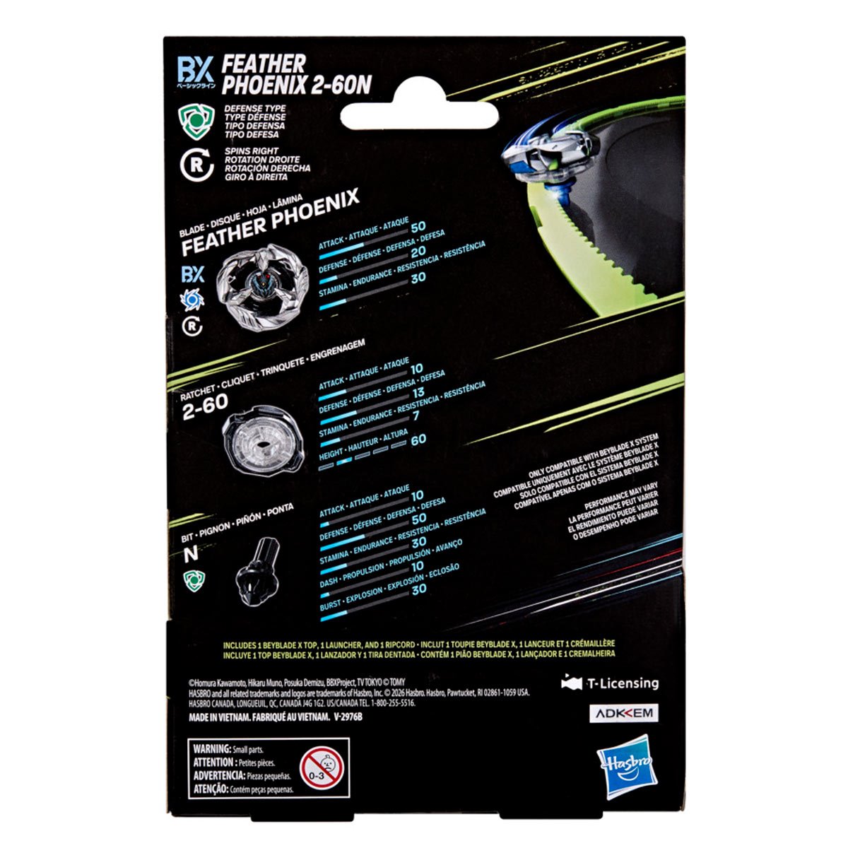 Hasbro Beyblade X Feather Phoenix 2-60N BX Starter Pack — packaging (back)