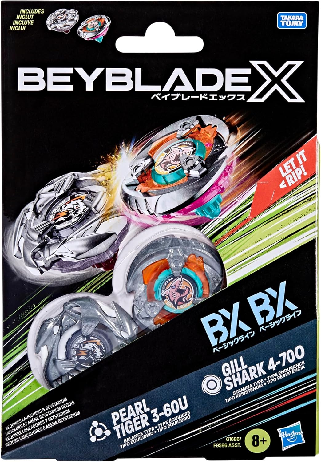 (Hasbro) Beyblade X Gill Shark 4-70O BX & Pearl Tiger 3-60U BX Dual Pack Set
