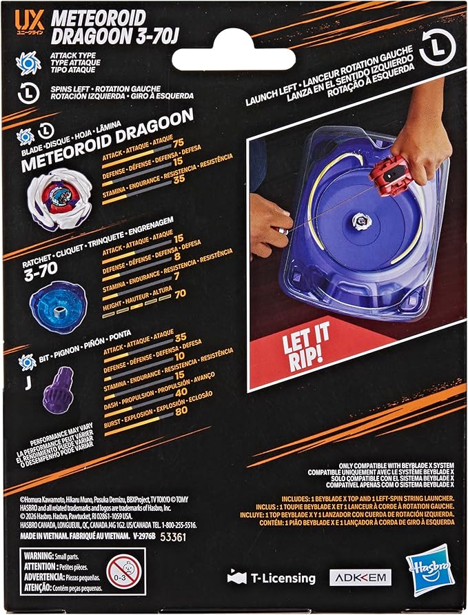 (Hasbro) Beyblade X - Meteoroid Dragoon 3-70J Left Spin String Launcher
