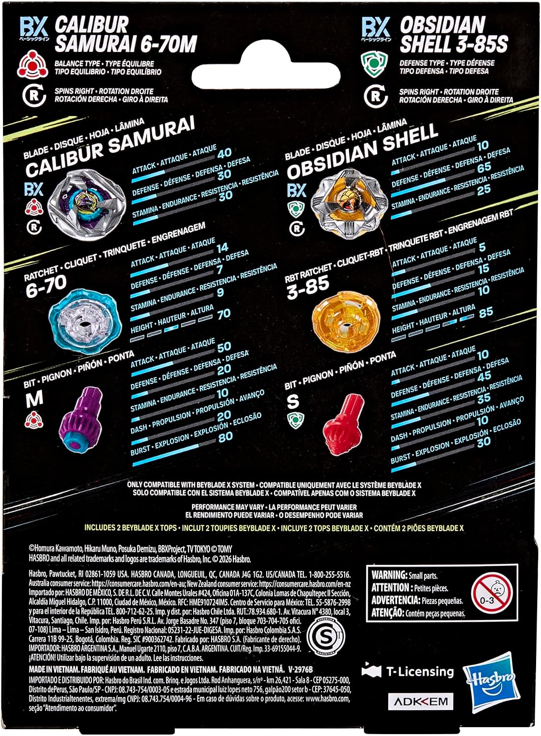 (Hasbro) Beyblade X Calibur Samurai 6-70M & Obsidian Shell 3-85S
