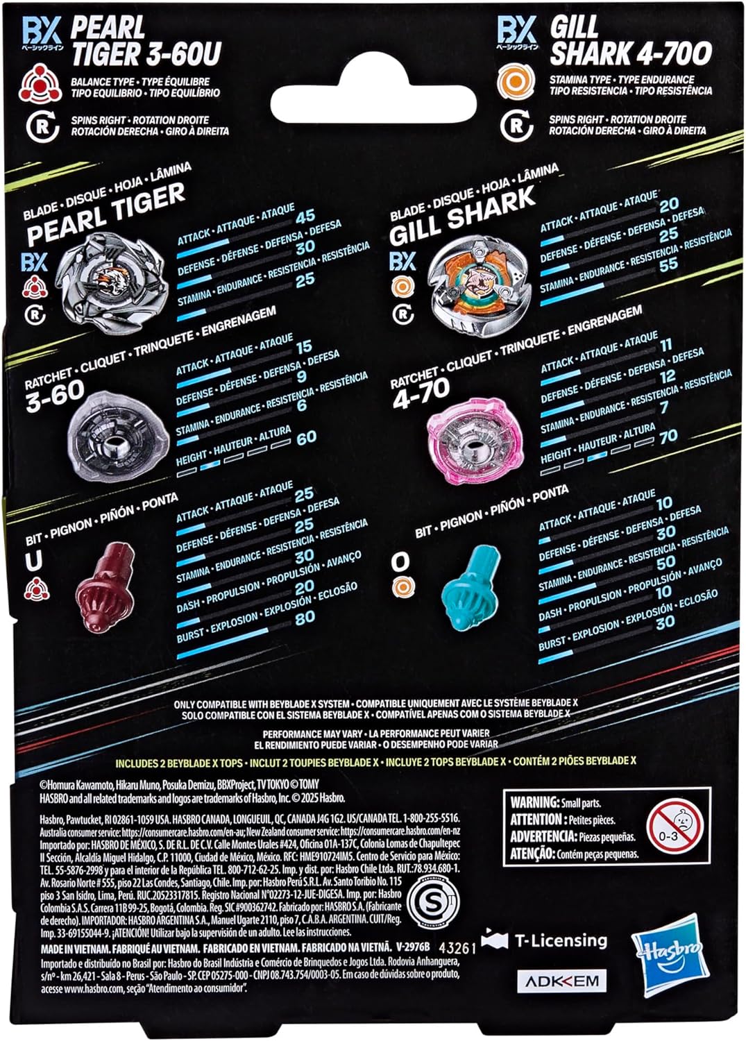 (Hasbro) Beyblade X Gill Shark 4-70O BX & Pearl Tiger 3-60U BX Dual Pack Set