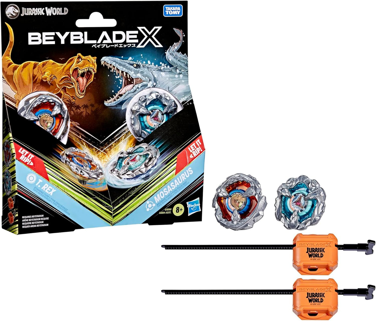 (Hasbro) Beyblade X Jurassic World Collab T. Rex vs. Mosasaurus Multipack Set