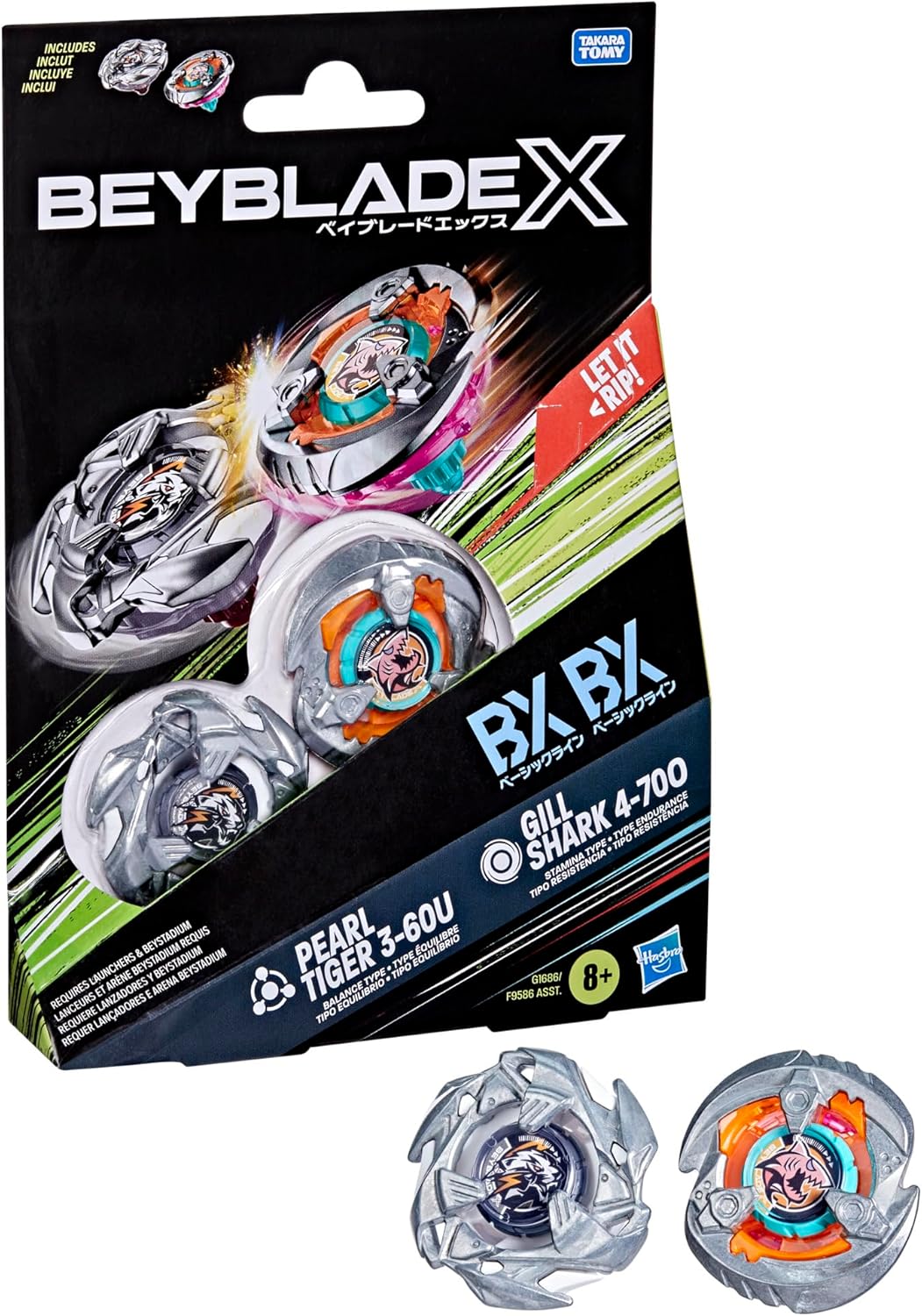 (Hasbro) Beyblade X Gill Shark 4-70O BX & Pearl Tiger 3-60U BX Dual Pack Set