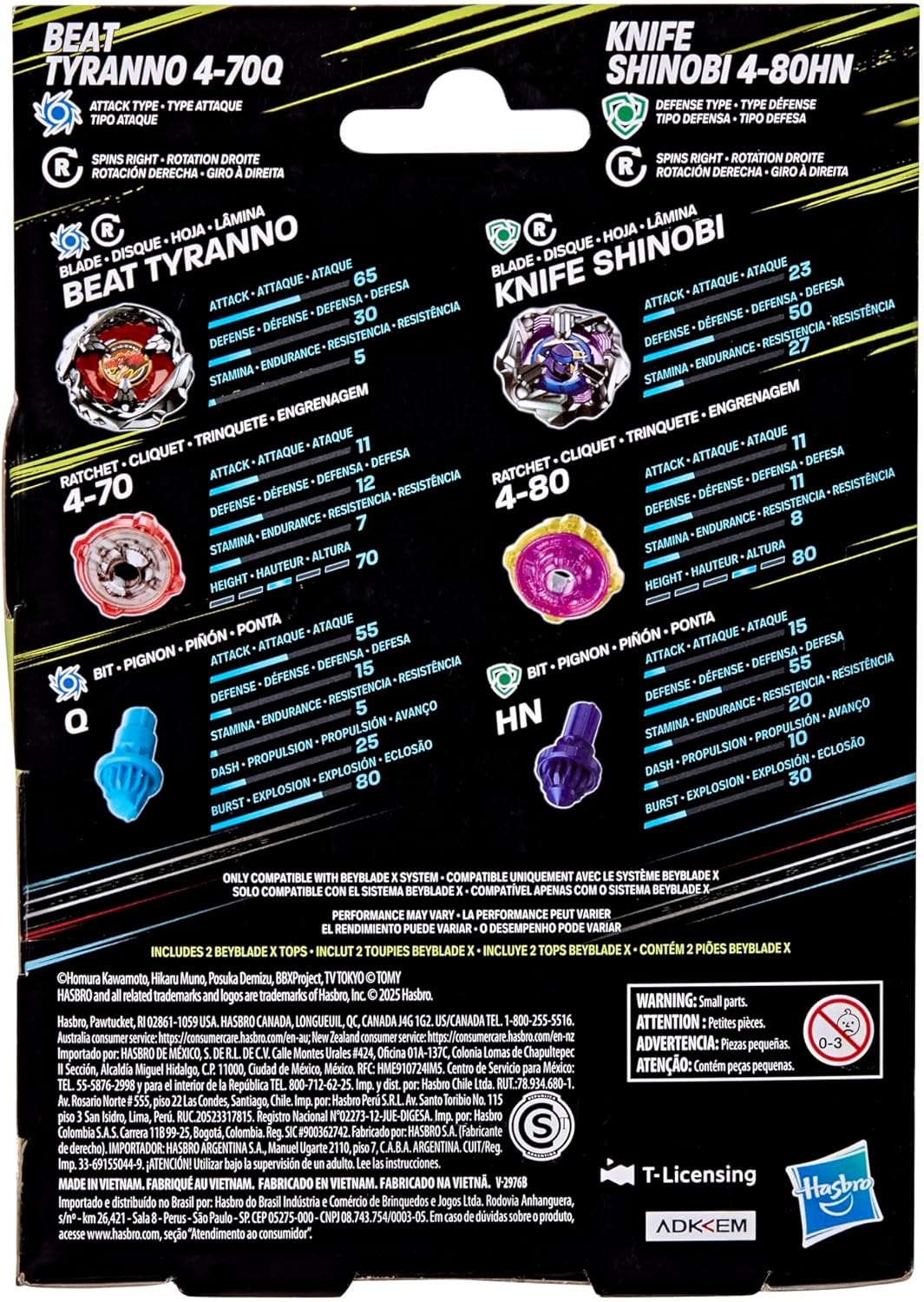 (Hasbro) Beyblade X Beat Tyranno 4-70Q & Knife Shinobi 4-80HN Dual Pack Set