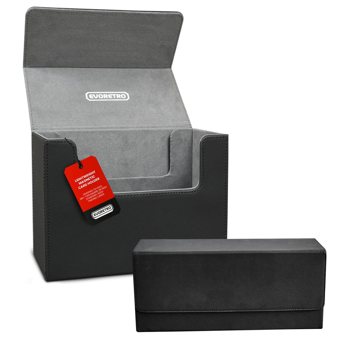 EVORETRO Magnetic Card Holder - 180+ Toploaders or 500+ Trading Cards | Black/Grey