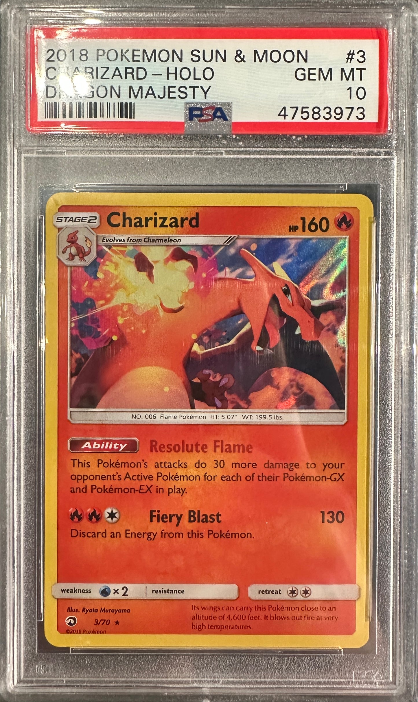 PSA 10 2018 POKEMON SUN & MOON DRAGON MAJESTY#3 CHARIZARD-HOLO
