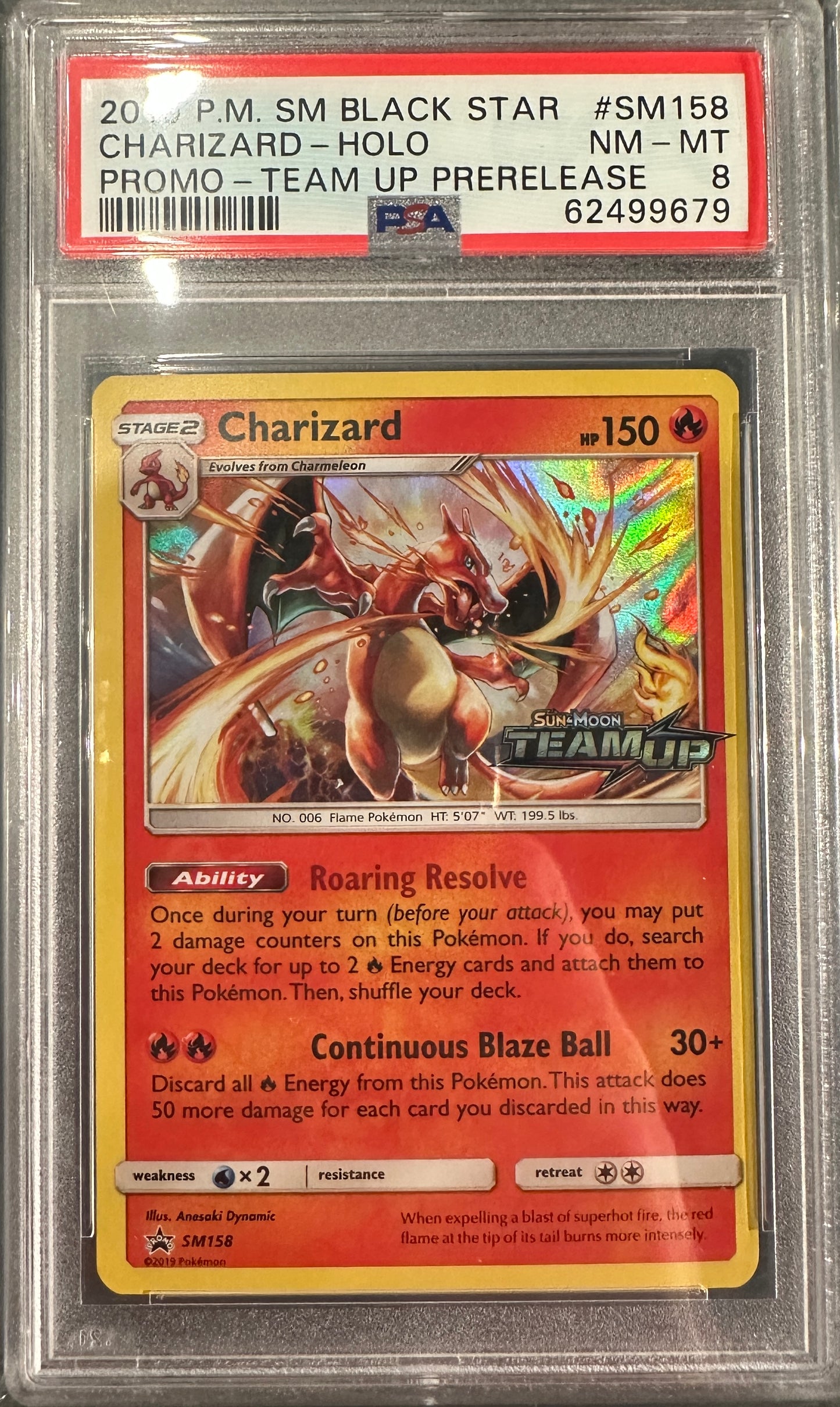 PSA 8 2019 POKEMON SM BLACK STAR PROMO | TEAM UP PRERELEASE#SM158 CHARIZARD-HOLO