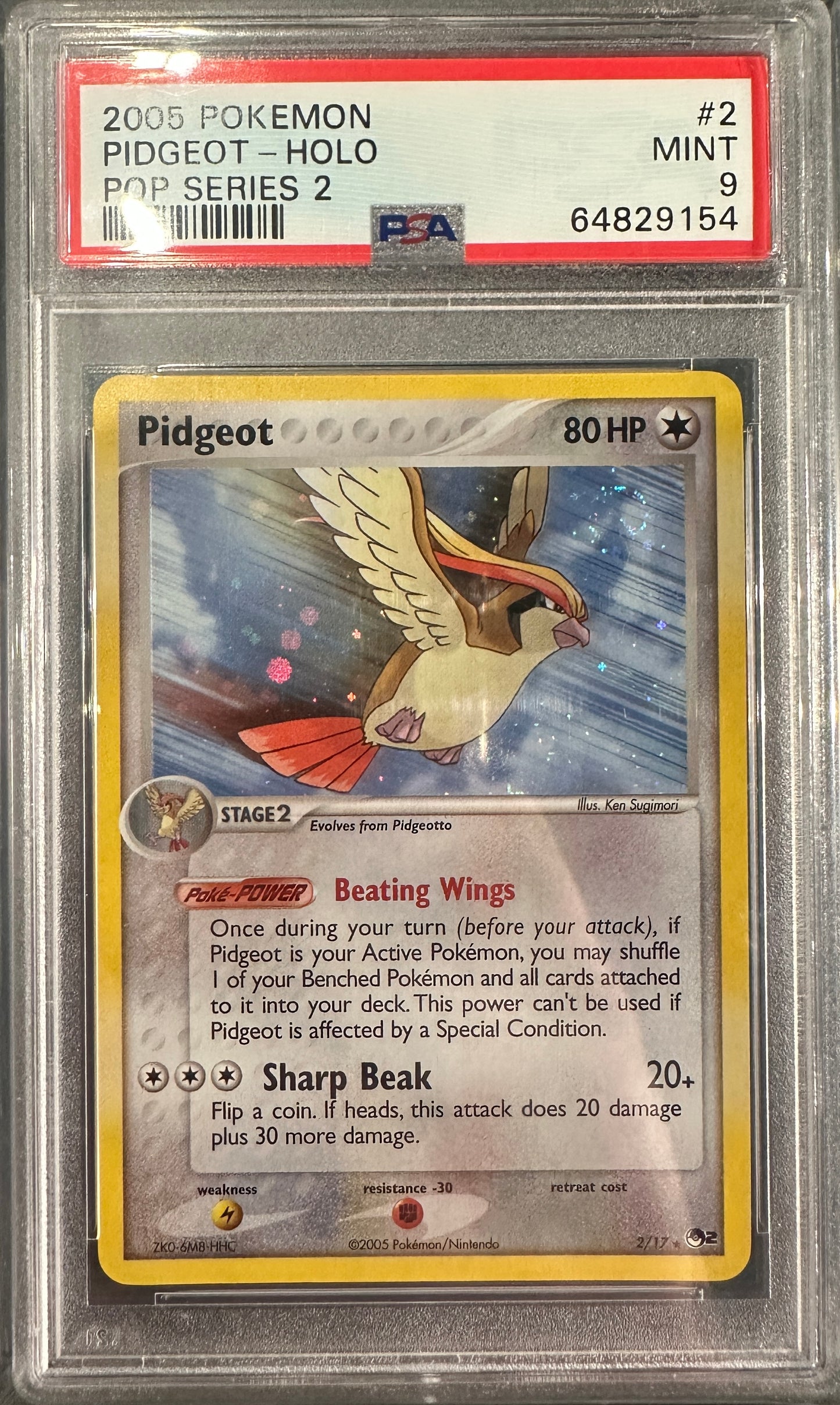 PSA 9 2005 POKEMON POP SERIES 2#2 PIDGEOT-HOLO