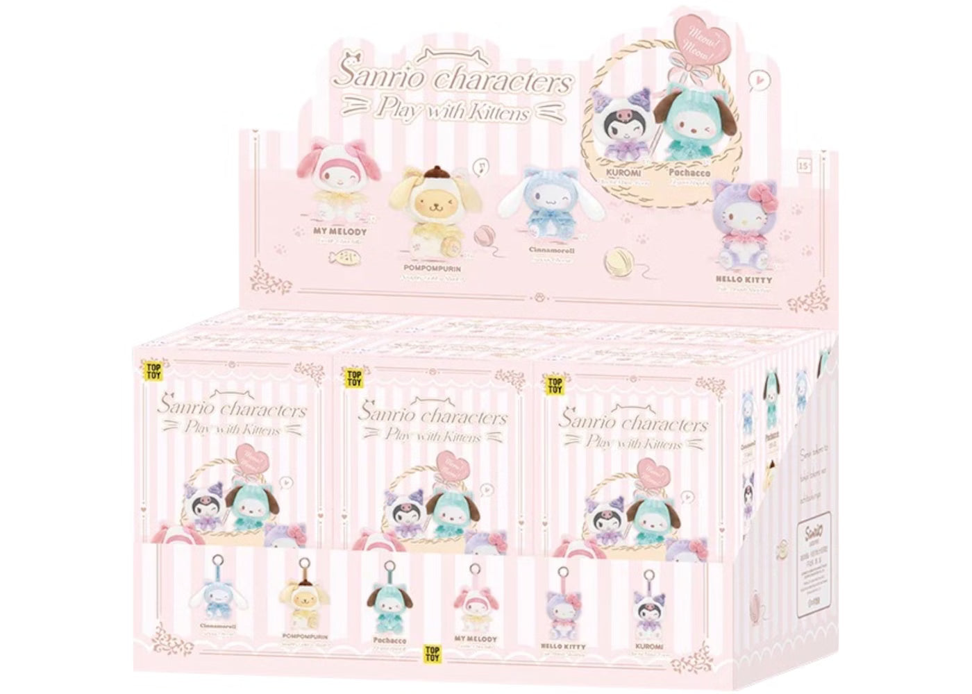 Sanrio Characters Play With Kittens Series Plush Keychains Blind Box (1 Complete Case)
