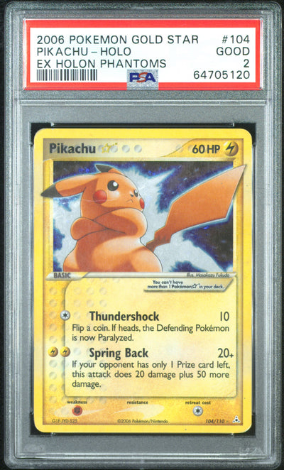 PSA 2 2006 POKEMON EX HOLON PHANTOMS | GOLD STAR#104 PIKACHU-HOLO