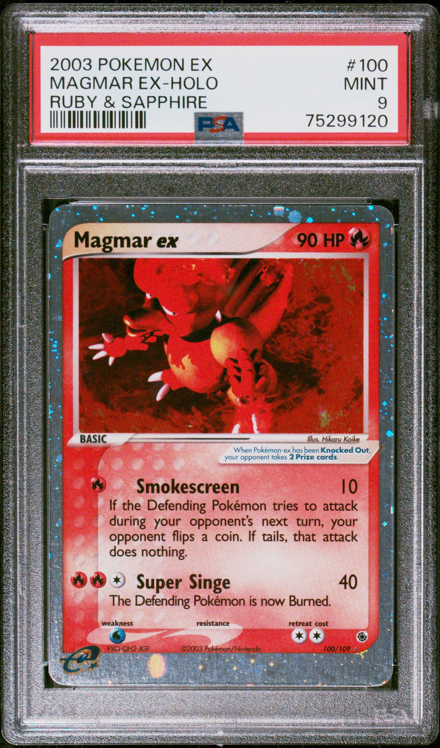 PSA 9 2003 POKEMON EX RUBY & SAPPHIRE#100 MAGMAR EX-HOLO