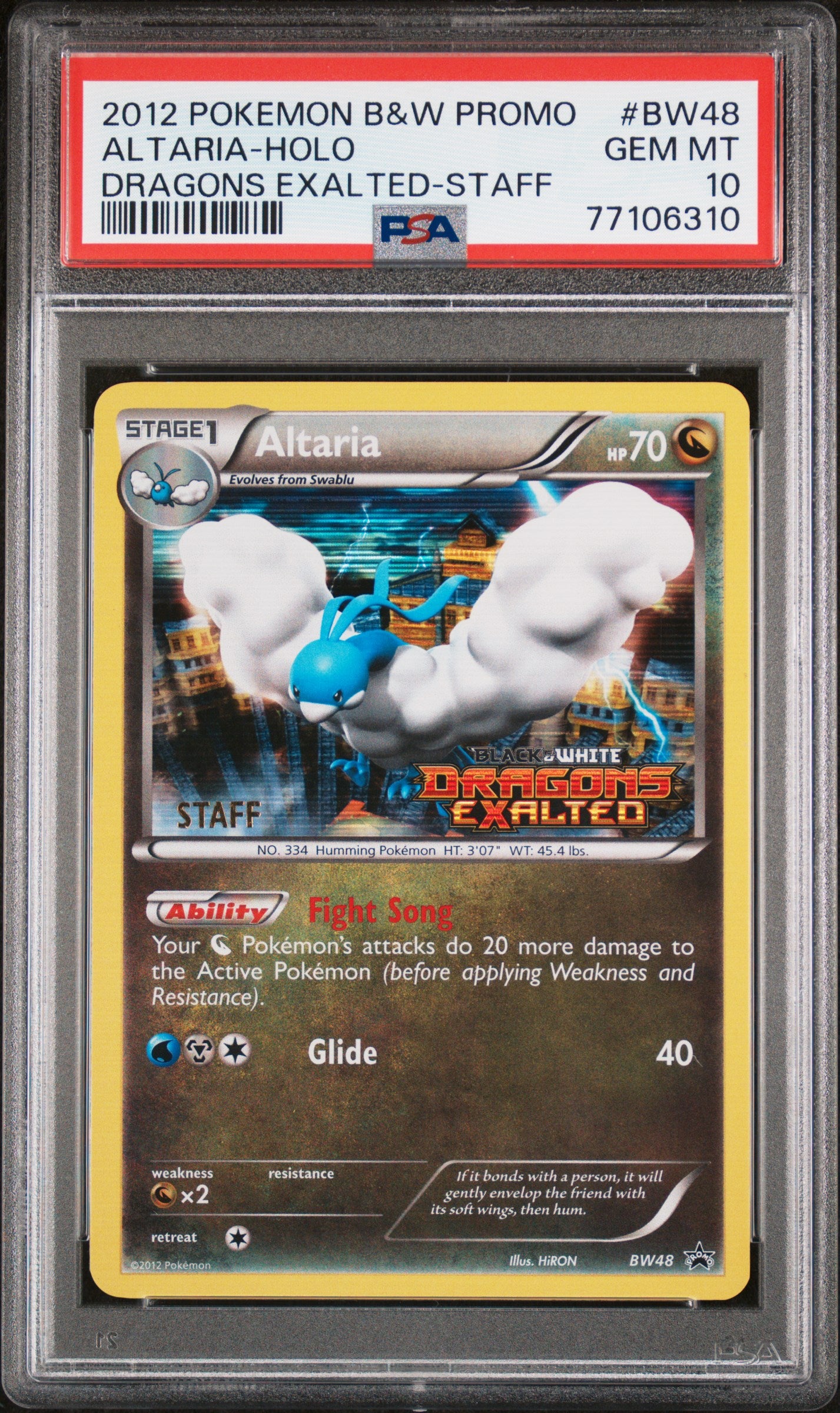 PSA 10 2012 POKEMON BLACK & WHITE PROMO | DRAGONS EXALTED-STAFF #BW48 ALTARIA-HOLO