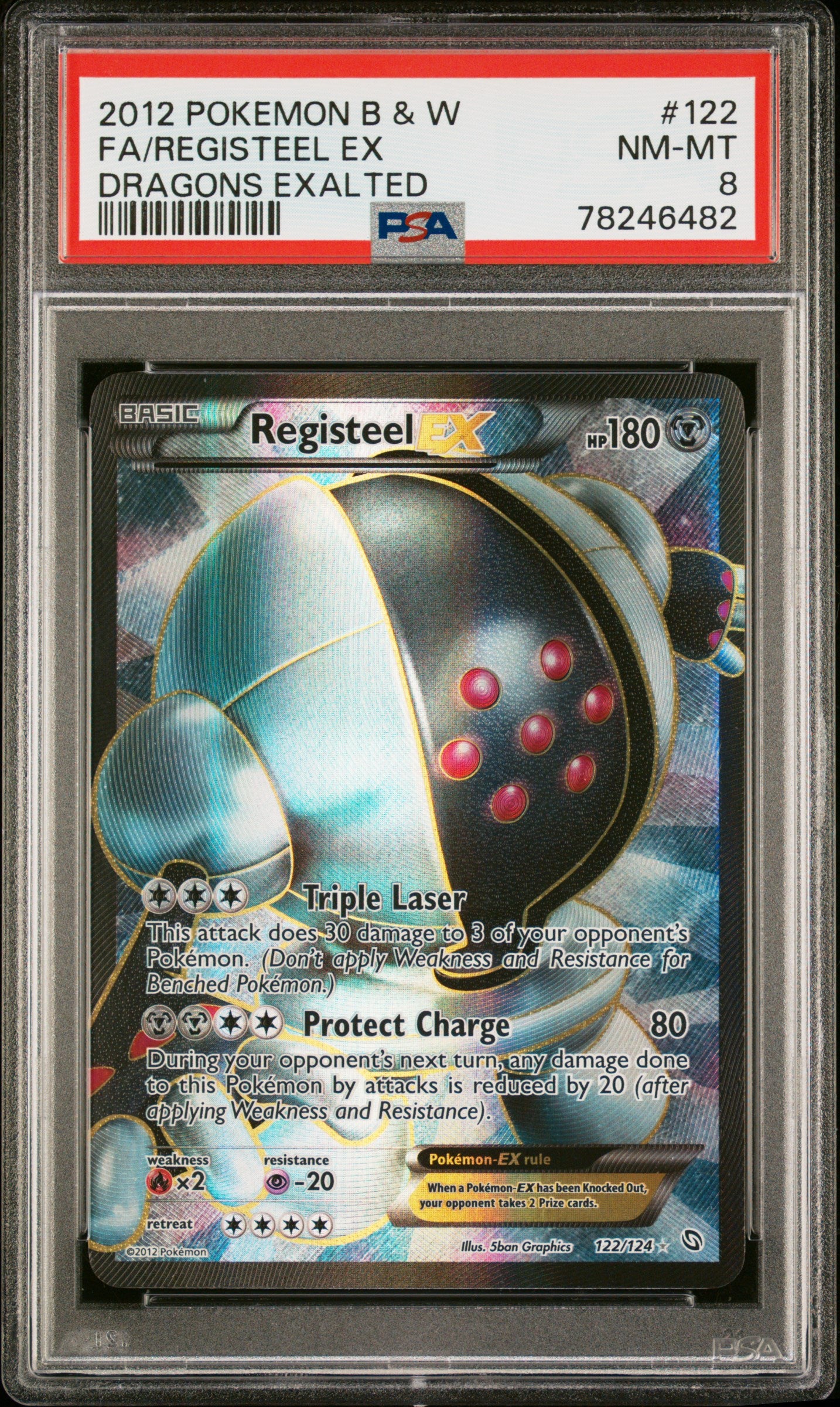 PSA 8 2012 POKEMON BLACK & WHITE DRAGONS EXALTED#122 FULL ART/REGISTEEL EX
