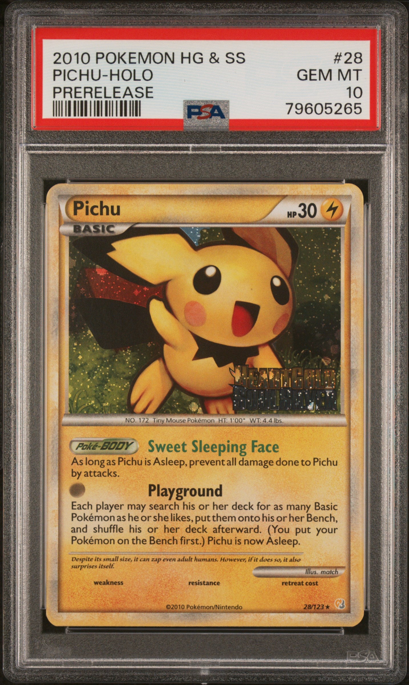 PSA 10 2010 POKEMON HEARTGOLD & SOULSILVER | PRERELEASE #28 PICHU-HOLO