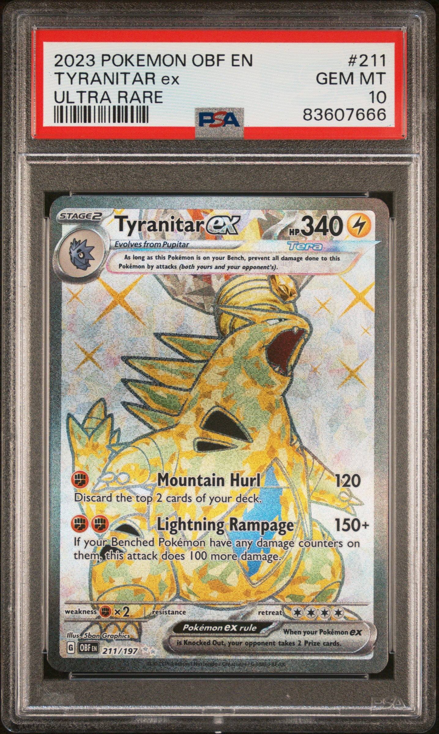 PSA 10 2023 POKEMON OBF EN-OBSIDIAN FLAMES | ULTRA RARE#211 TYRANITAR EX