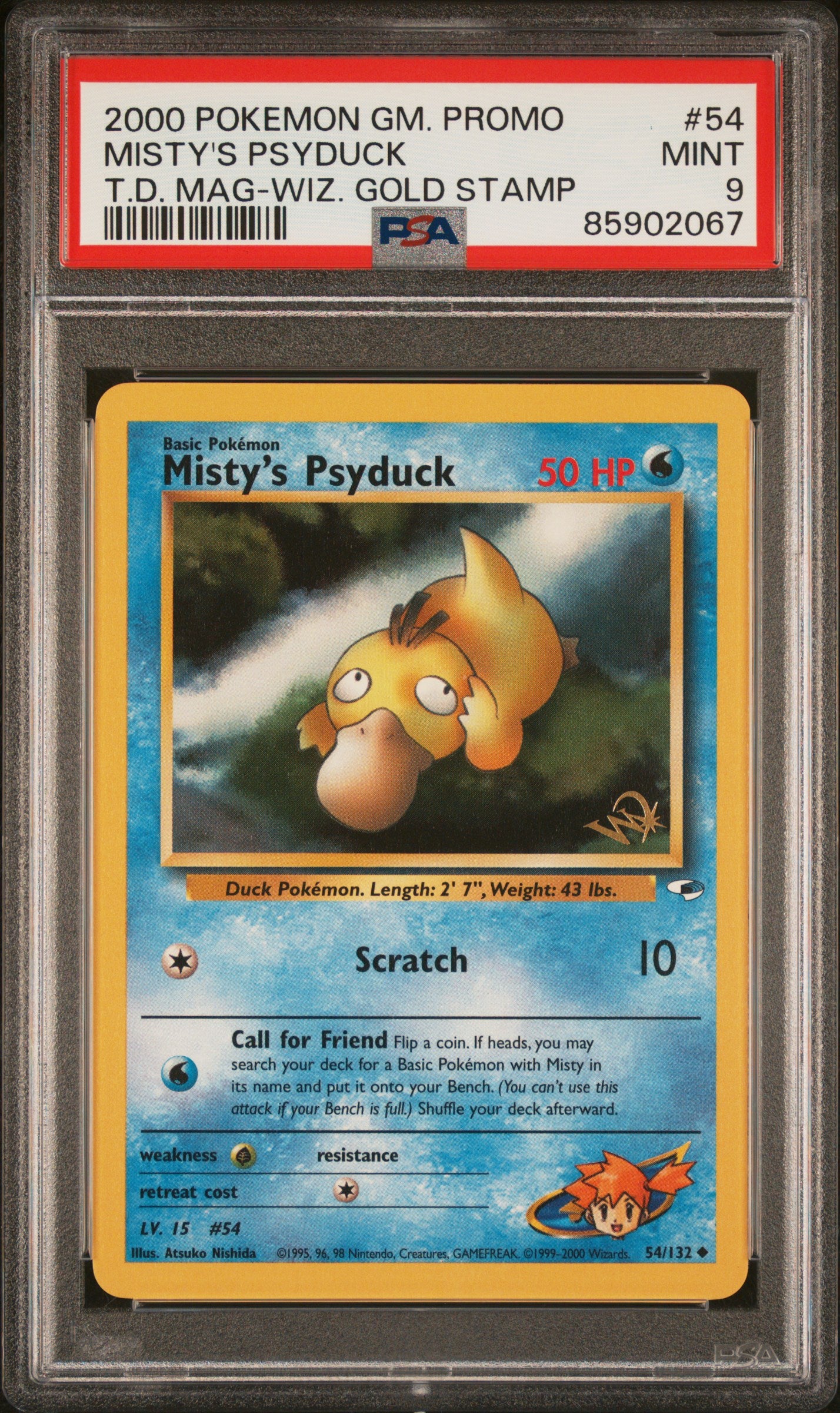 PSA 9 2000 POKEMON GAME PROMO | TOP DECK MAGAZINE W/WIZARDS GOLD STAMP#54 MISTY'S PSYDUCK