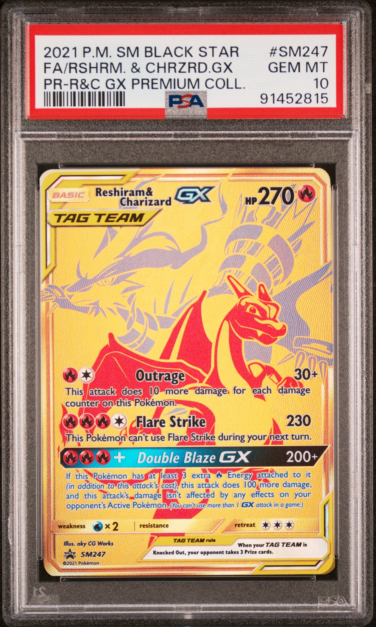 PSA 10 2021 POKEMON SM BLACK STAR PROMO | RESHIRAM & CHARIZARD GX PREMIUM COLLECTION#SM247 FULL ART/RESHIRAM & CHARIZARD GX