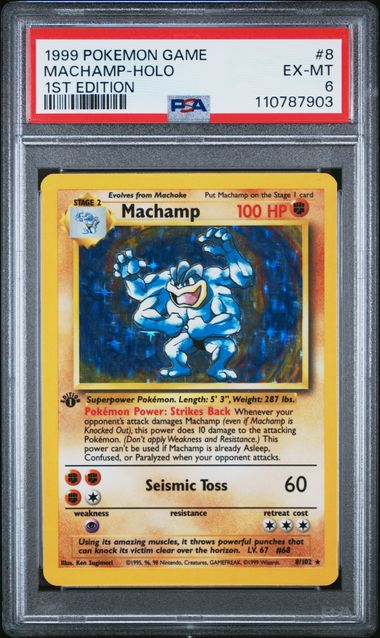 PSA 6 1999 POKEMON GAME #8 MACHAMP-HOLO 1ST EDITION