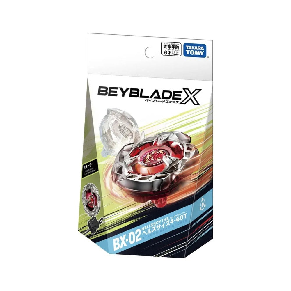 Takara Tomy Beyblade X BX-02 Hells Scythe — sealed retail packaging (front)