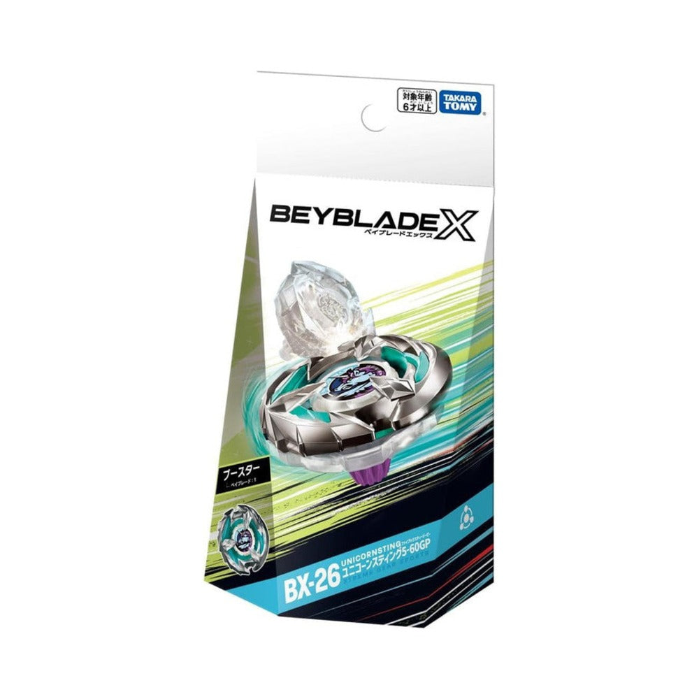Takara Tomy Beyblade X BX-26 Unicorn Sting — sealed retail packaging (front)