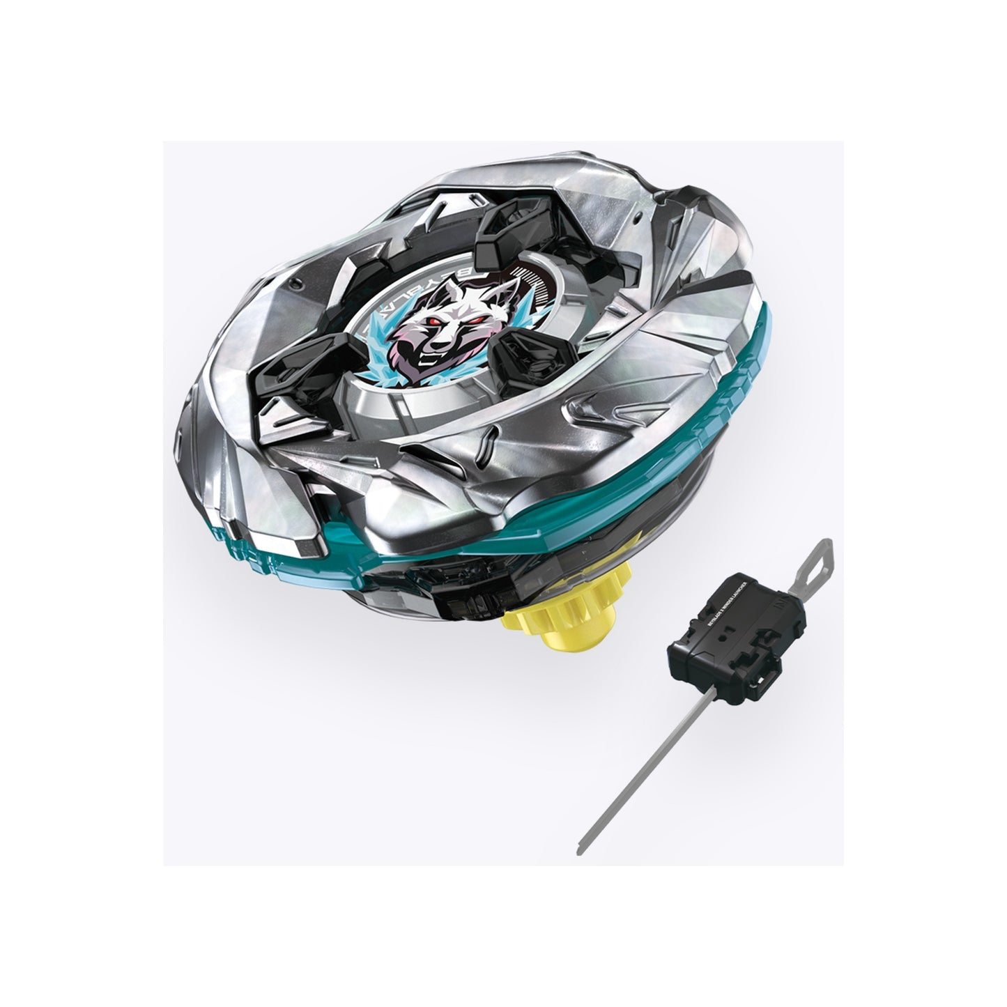 Takara Tomy Beyblade X UX-08 Silver Wolf — Beyblade angled view