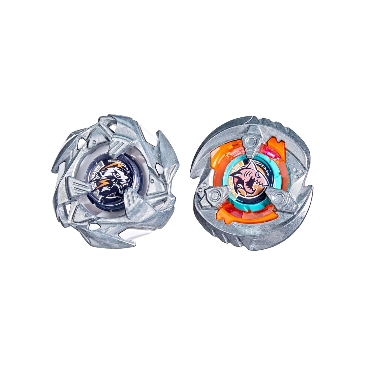 Hasbro Beyblade X Gill Shark & Pearl Tiger — both Beyblades top view