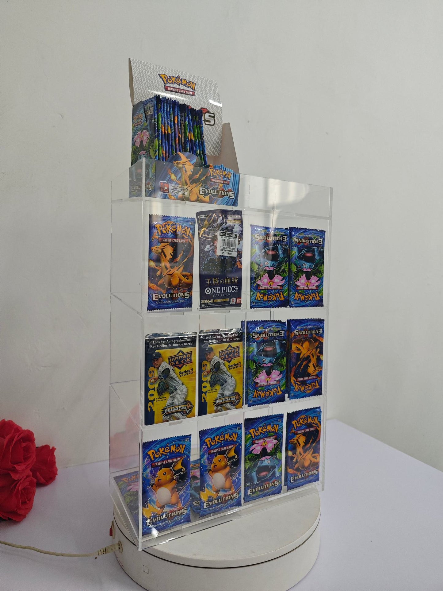 EVORETRO Acrylic Display Stand for Booster  DispenserPacks – Retail Counter Unit with Top Shelf (Online Only)