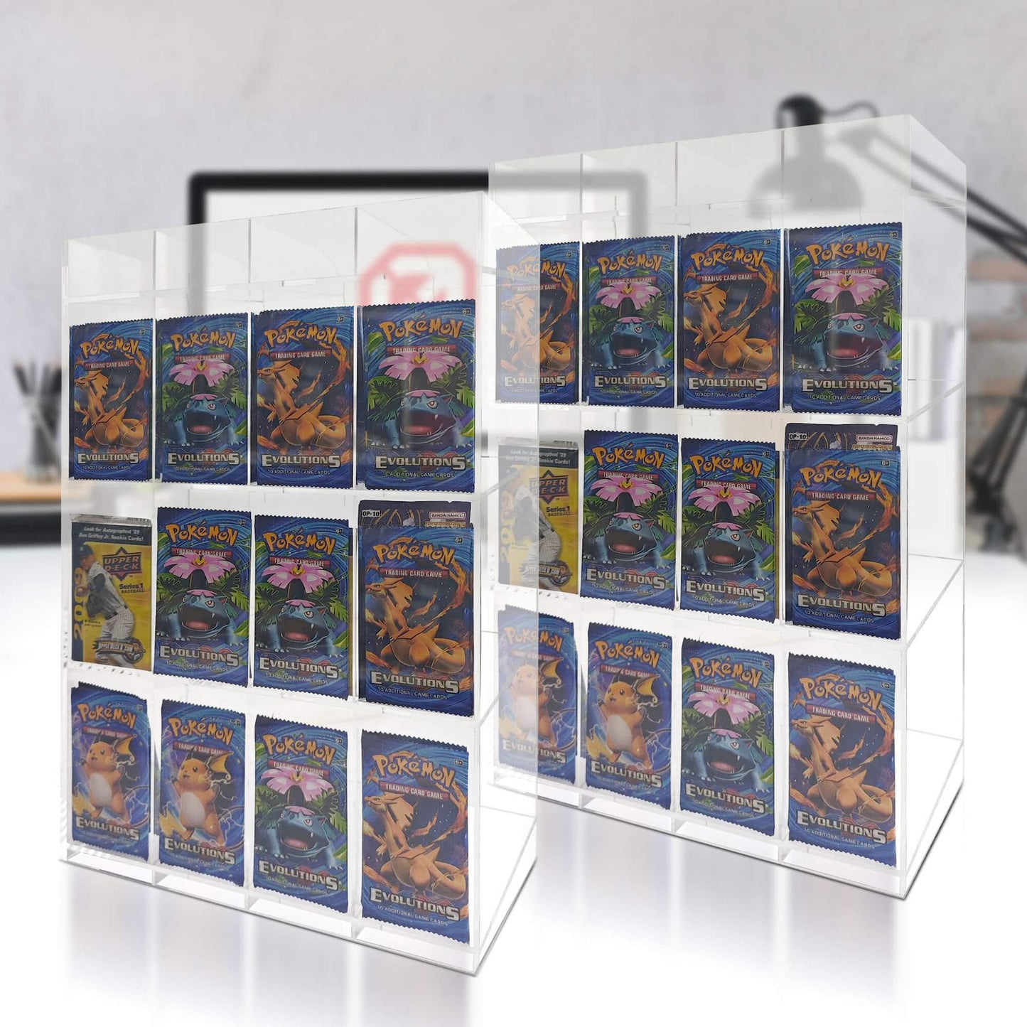 EVORETRO Acrylic Display Stand for Booster  DispenserPacks – Retail Counter Unit with Top Shelf (Online Only)
