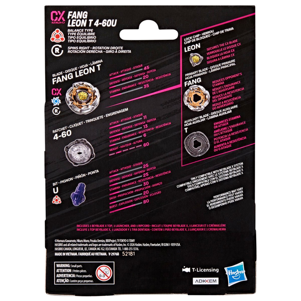 Hasbro Beyblade X Fang Leon T 4-60U CX Starter Pack — packaging (back)
