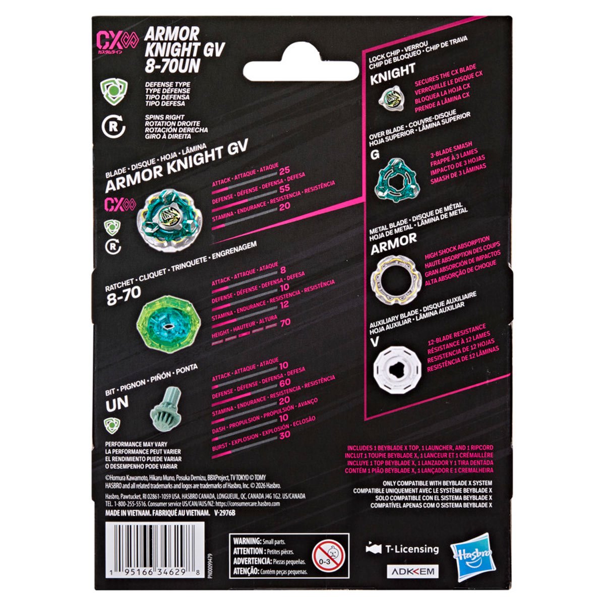 Hasbro Beyblade X Armor Knight GV 8-70UN CX Infinity Starter Pack — packaging (back)