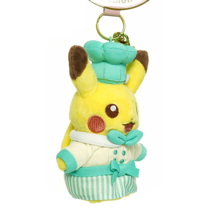 Pikachu Green Pastry Chef Plush Keychain (Pokemon Cafe)