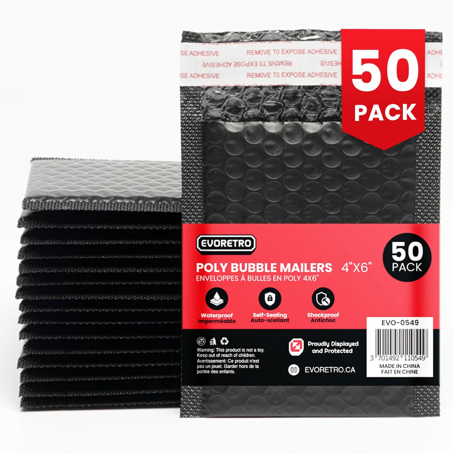 50x EVORETRO Poly Bubble Mailers  4x6" – Black Protective Shipping Envelopes (Online Only)