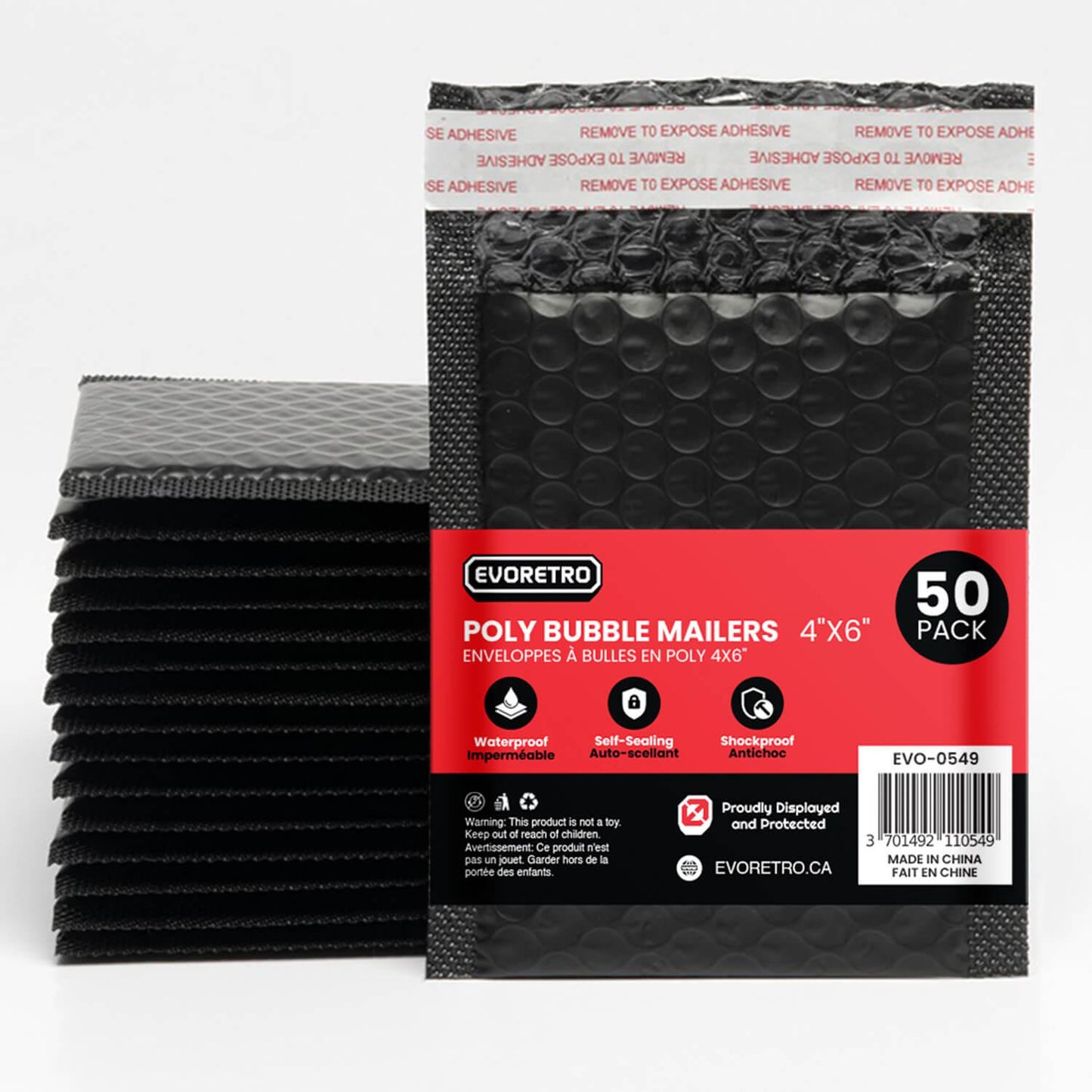 50x EVORETRO Poly Bubble Mailers  4x6" – Black Protective Shipping Envelopes (Online Only)