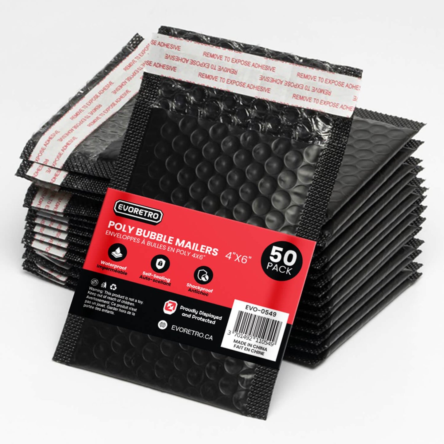 50x EVORETRO Poly Bubble Mailers  4x6" – Black Protective Shipping Envelopes (Online Only)