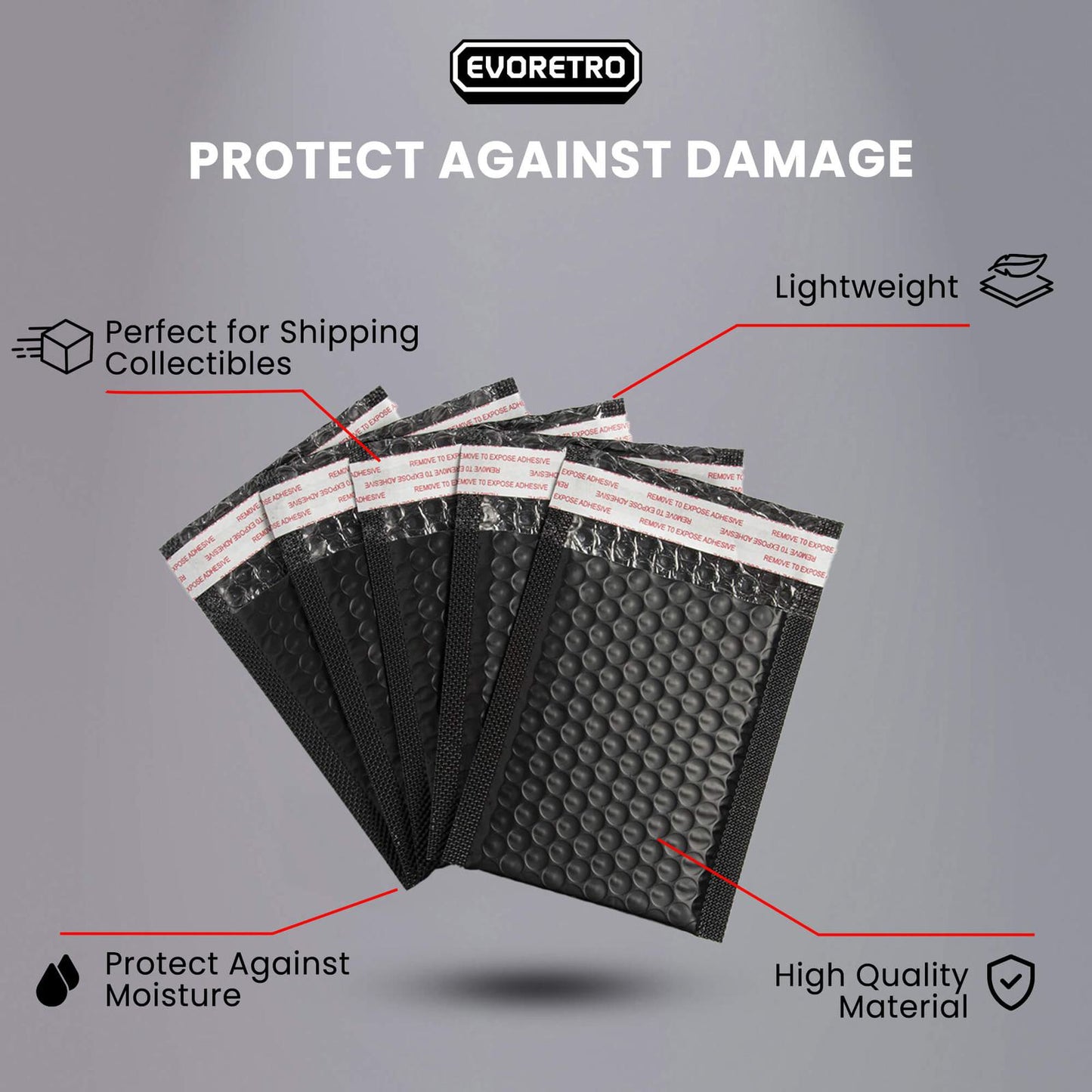 50x EVORETRO Poly Bubble Mailers  4x6" – Black Protective Shipping Envelopes (Online Only)