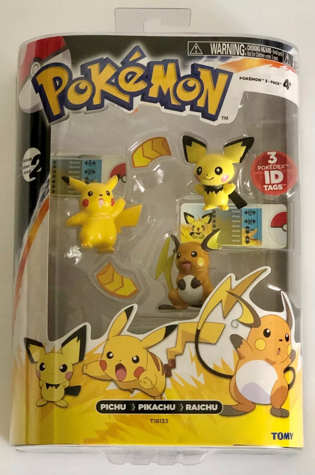 TOMY Pokemon Evolution 3-Pack: Pichu, Pikachu, & Raichu Figure with 3 Pokedex ID